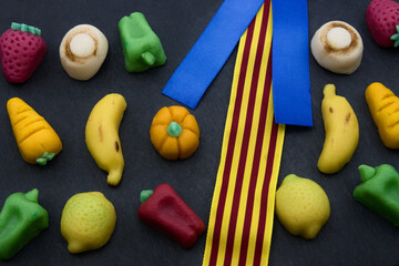 Marzipan sweets for the day of San Dionisio, October 9 in Valencia, Spain