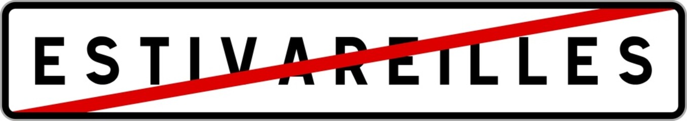 Obraz premium Panneau sortie ville agglomération Estivareilles / Town exit sign Estivareilles