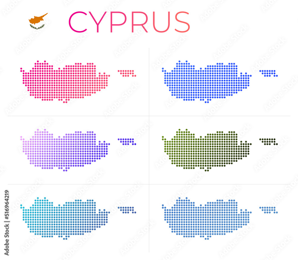 Poster cyprus dotted map set. map of cyprus in dotted style. borders of the country filled with beautiful s