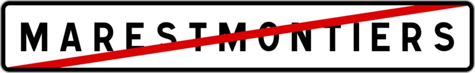 Obraz premium Panneau sortie ville agglomération Marestmontiers / Town exit sign Marestmontiers