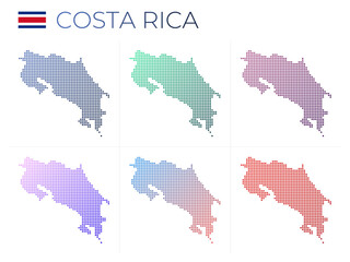 Costa Rica dotted map set. Map of Costa Rica in dotted style. Borders of the country filled with beautiful smooth gradient circles. Awesome vector illustration.