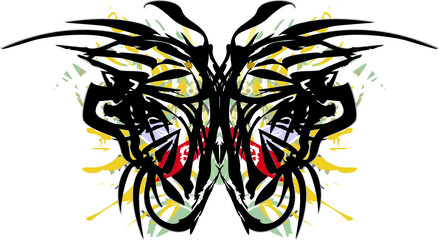 Scary butterfly wings splashes on a white backdrop for your creative ideas. Dangerous butterfly for emblems on shields, fabrics, posters, textiles, cards, interior solutions, wallpaper, fashion, etc.
