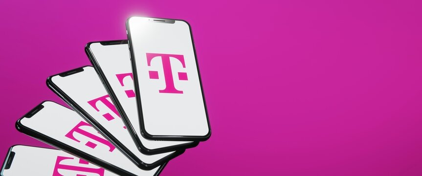 T-Mobile logo displayed on smartphones. Editorial illustration