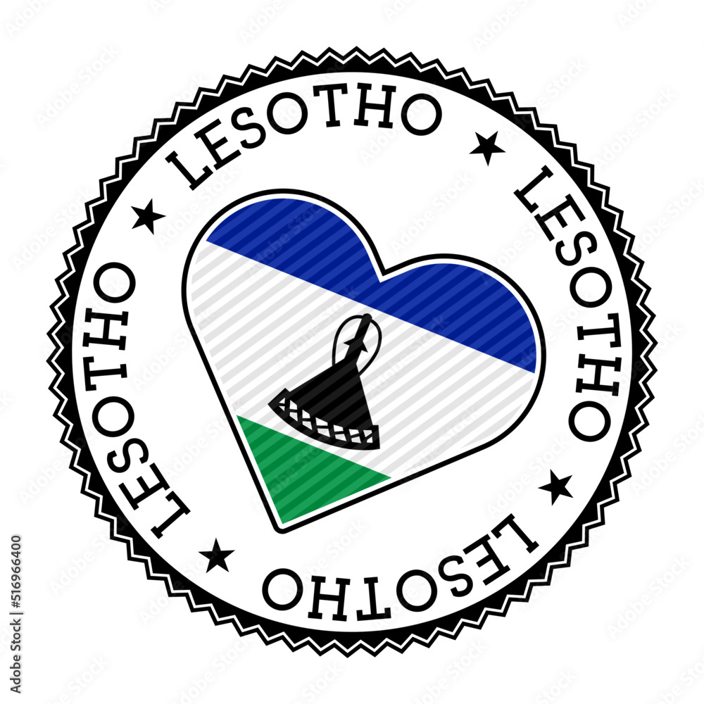Poster lesotho heart badge vector logo with flag inside, surrounded by a circular border.