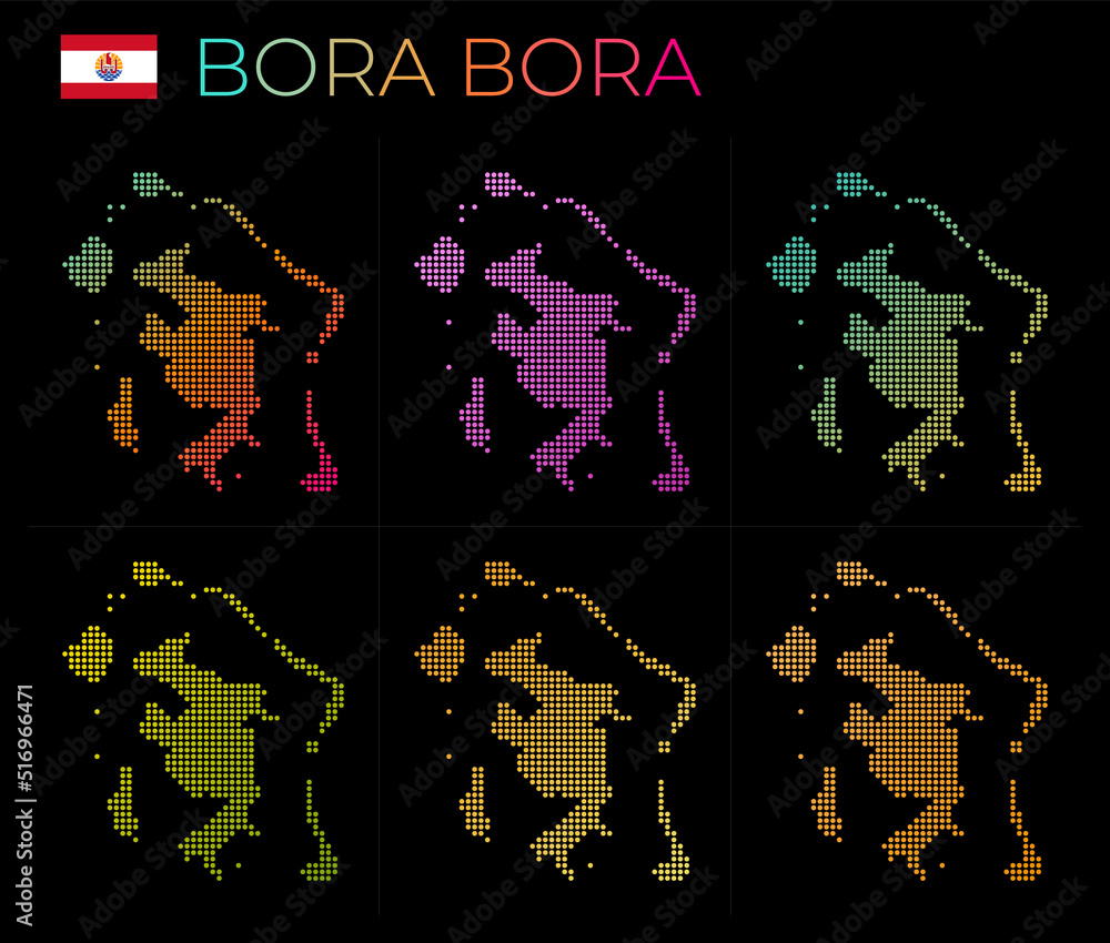 Poster bora bora dotted map set. map of bora bora in dotted style. borders of the island filled with beauti
