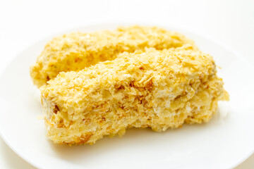 cake napoleon on a white plate