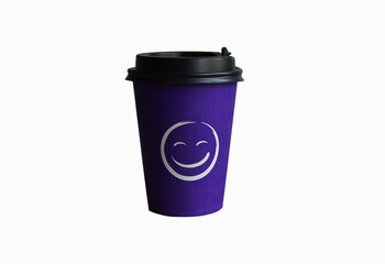 Paper cup for tea or coffee takeaway, violet color, isolated on white background