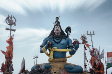 Statue of Lord Shiva Mahadeva situated on the top of Churdhar mountain peak in Himachal Pradesh,...
