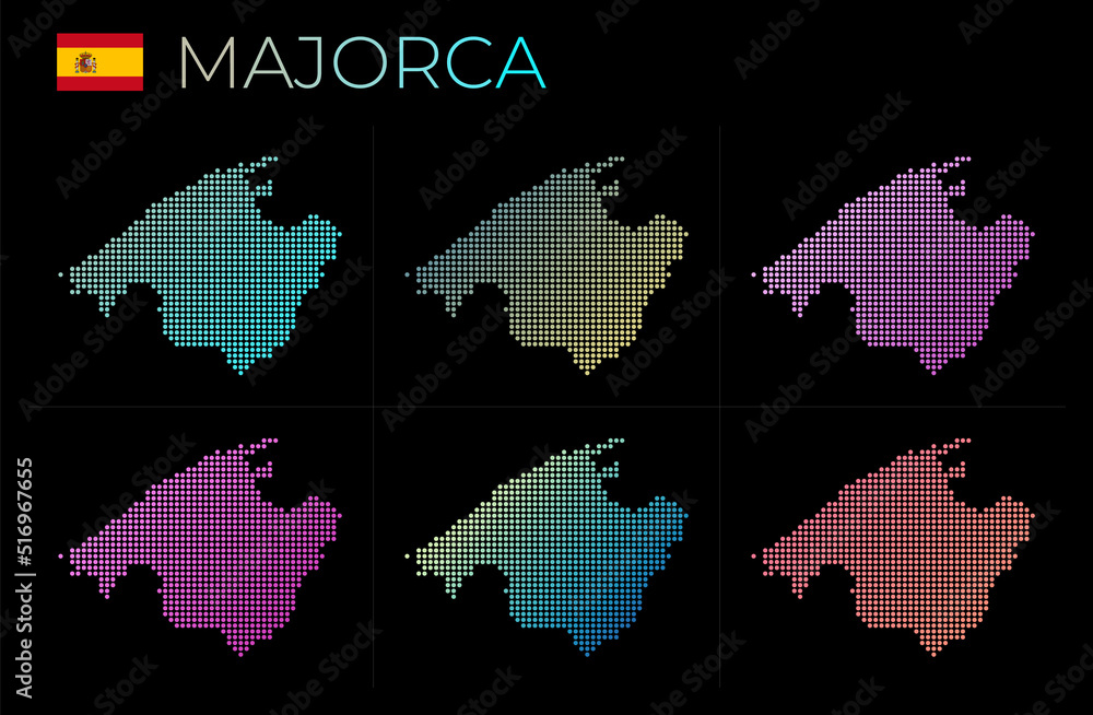 Poster majorca dotted map set. map of majorca in dotted style. borders of the island filled with beautiful 