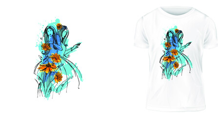colorful t-shirt design with two sweet girl