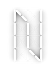 Letter N made of retractable white parts from a white background, analog indicator, 3d rendering