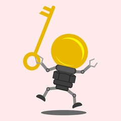 Bulb lamp cartoon character version with business activity. The key of business. 