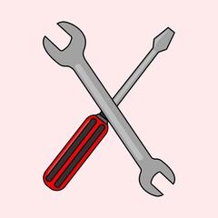 Vector illustration of Screwdriver and wrench. 