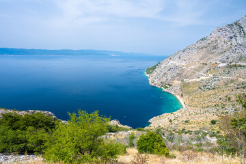 view on azure bay on Makarska riviera in Dalmatia in Croatia