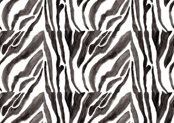 Zebra, horse seamless pattern, watercolor illustration.
