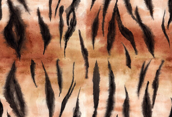 Tiger seamless pattern, watercolor illustration. Animal skin fur.
