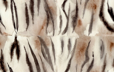 Tiger seamless pattern, watercolor illustration. Animal skin fur. - 516969456