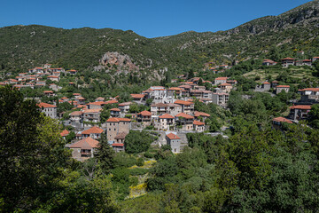 Fototapeta na wymiar View of Stemnitsa, a traditional charming mountain village, located by the Lousios River gorge, in Arcadia, Peloponnese, Greece.