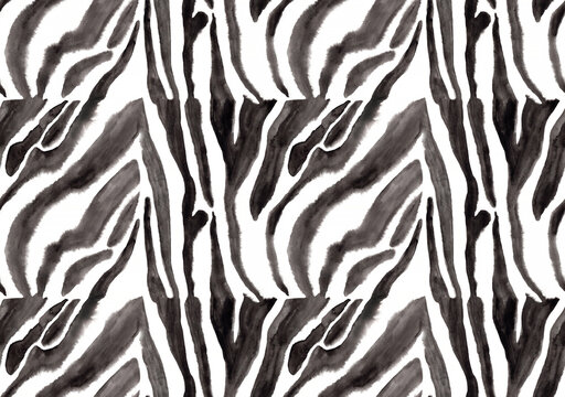Zebra, horse seamless pattern, watercolor illustration.