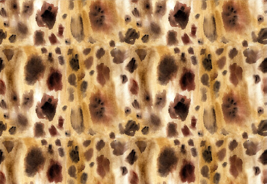 Leopard seamless pattern, watercolor illustration. Animal skin fur.
