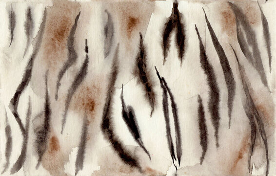 Tiger seamless pattern, watercolor illustration. Animal skin fur.