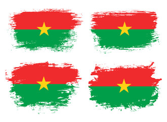 Artistic Burkina Faso country brush flag collection. Set of grunge brush flags on a solid background