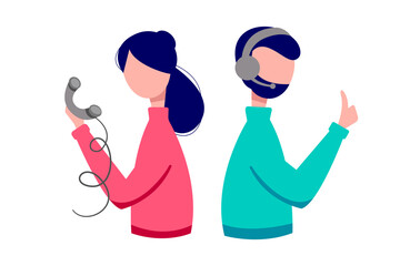 Male and female call center operators. illustration on isolated background.