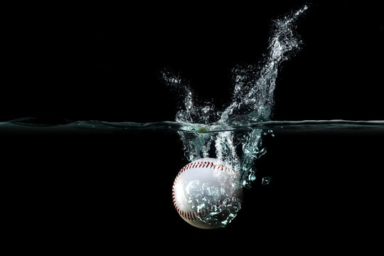 Baseball Splashing Water . Mixed media