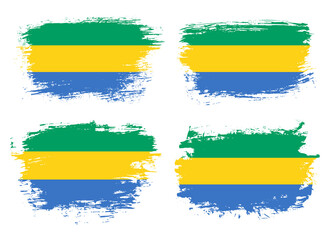 Artistic Gabon country brush flag collection. Set of grunge brush flags on a solid background