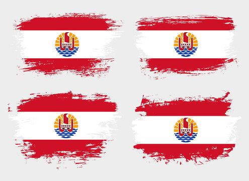 Artistic French Polynesia country brush flag collection. Set of grunge brush flags on a solid background
