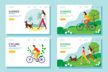 Obraz na płótnie Canvas Summer activity web banner set. The concept of an active and healthy lifestyle. Vector illustration in flat style.