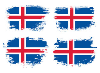 Artistic Iceland country brush flag collection. Set of grunge brush flags on a solid background