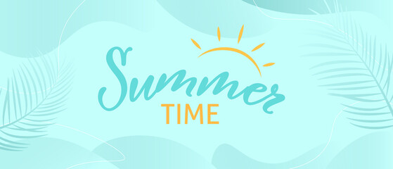 Vector illustration: Hand-drawn lettering composition of Hello Summer with doodle sun. Handwritten calligraphy design.