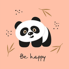 Cute little panda. Vector illustration, hand drawn character isolated on a pink background. baby shower cards. Children's design print t-shirt, postcard, poster to decorate the children's room.