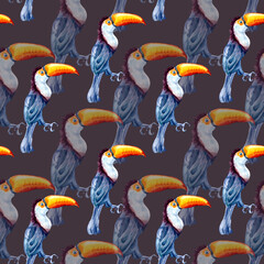 Toucan exotic tropical bird watercolor seamless pattern isolated © Ekaterina Lanbina