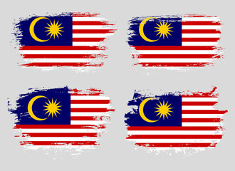Artistic Malaysia country brush flag collection. Set of grunge brush flags on a solid background