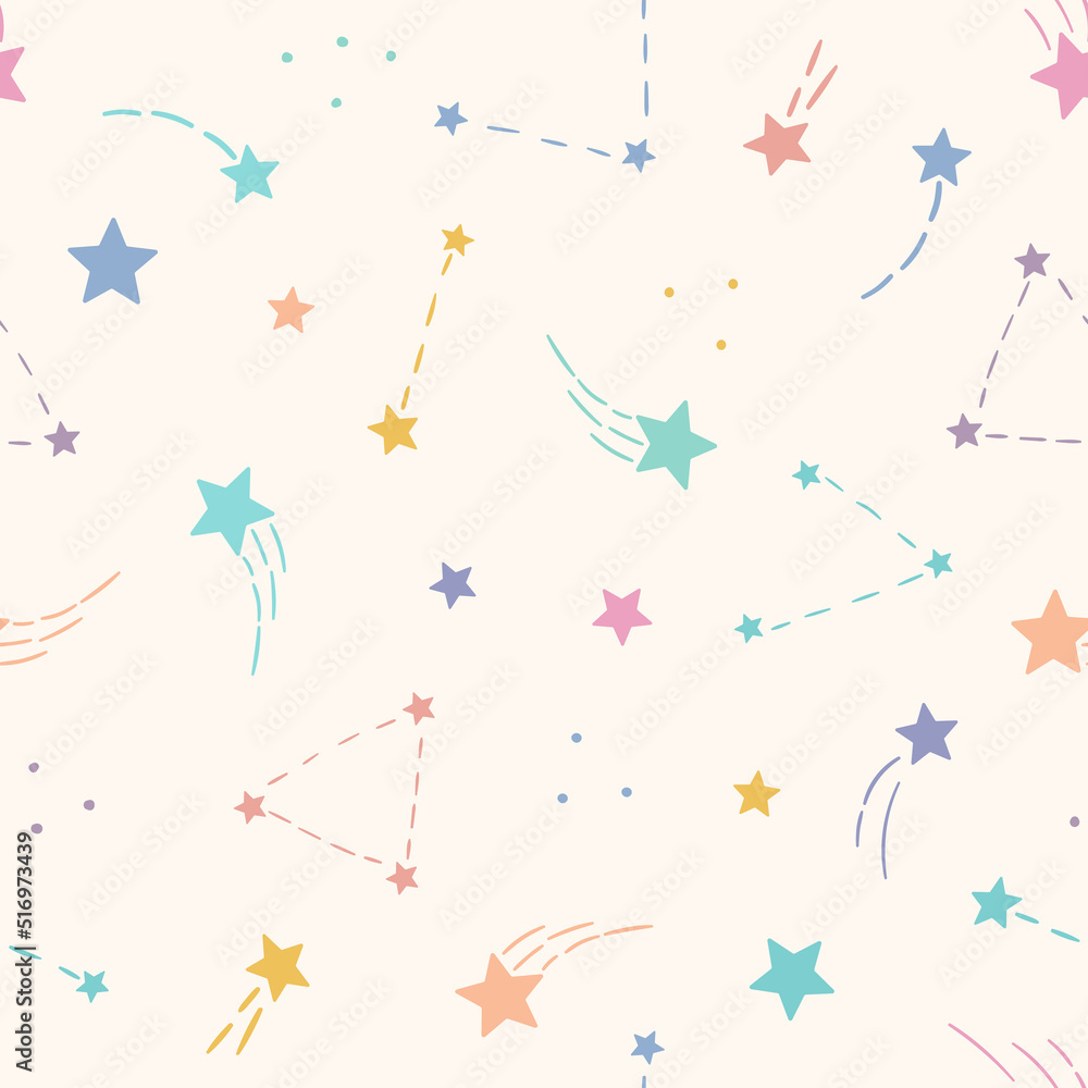 Poster colorful shooting stars seamless vector pattern