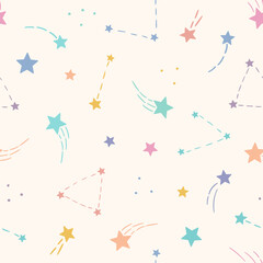 Colorful shooting stars seamless vector pattern