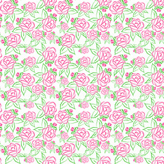 Seamless repeat pattern of Rose flowers with leaves and buds 
