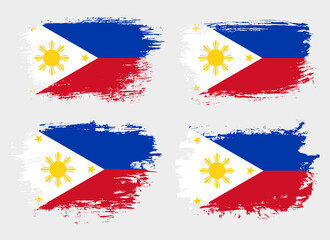 Artistic Philippines country brush flag collection. Set of grunge brush flags on a solid background
