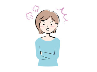 怒っている若い私服の女性