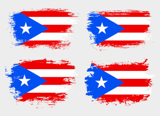 Artistic Puerto Rico country brush flag collection. Set of grunge brush flags on a solid background