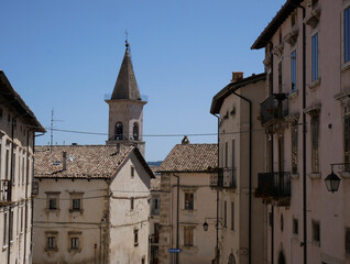 Pescocostanzo - Abruzzo - A glimpse with the houses of the town and the bell tower of the mother church that overlooks them