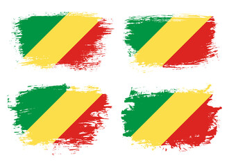 Artistic Republic of the Congo country brush flag collection. Set of grunge brush flags on a solid background