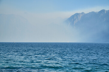 Fototapeta na wymiar Morning mist, mountains and sea