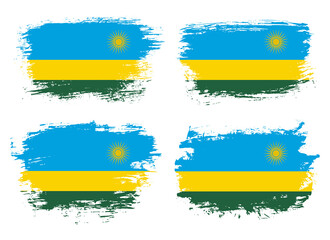 Artistic Rwanda country brush flag collection. Set of grunge brush flags on a solid background