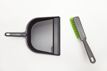 hand brush with handle and plastic scoop for sweep and clean.