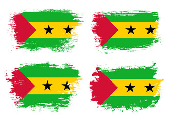 Artistic Sao Tome and Principe country brush flag collection. Set of grunge brush flags on a solid background