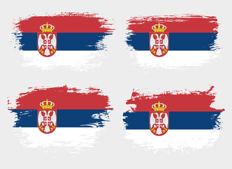 Artistic Serbia country brush flag collection. Set of grunge brush flags on a solid background