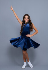 Child teen girl dancing rumba, samba cha-cha-cha. Ballroom dance school for teenager kids girl....